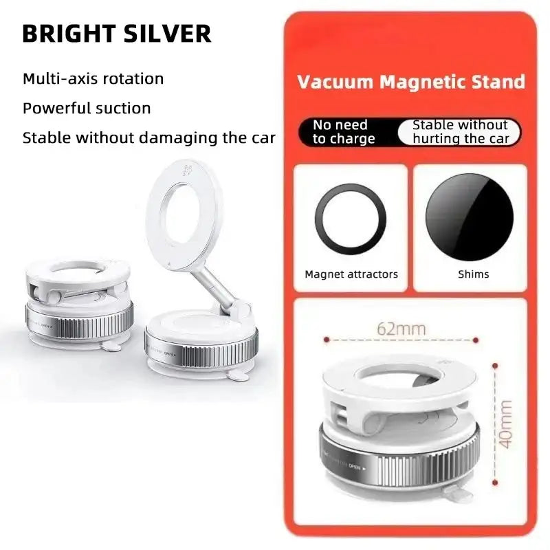 Magnetic Vacuum Phone Holder Compatible With MagSafe 360° Rotatable 96LBS Suction Cup Mount Suitable For iPhone Android Devices For Car Gym Mirror Use