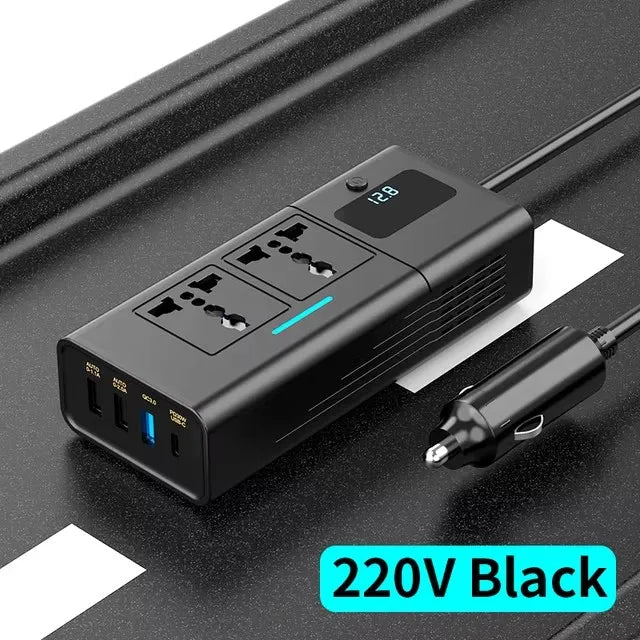 Inverseur de voiture allume-cigare 12V convertible en 110V ou 220V Convertisseur de puissance Chargeur rapide Prise de voiture multifonction