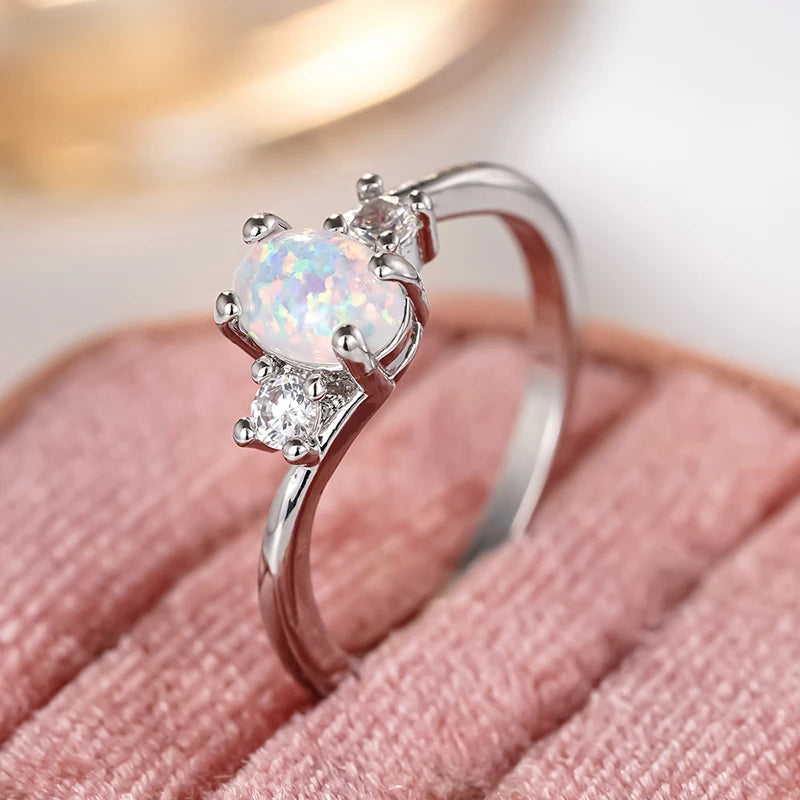 Huitan Imitation Opal Women Ring Simple Versatile Style Daily Elegant Finger Accessories Jewelry with Shiny CZ for Trendy Party
