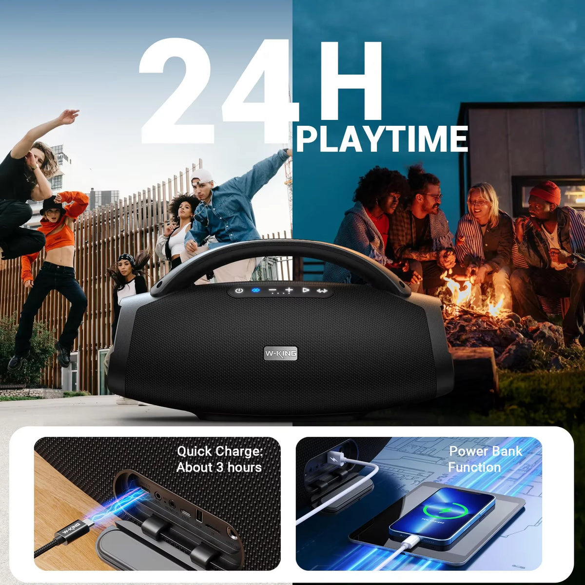 W-KING X20S Bluetooth Speaker – 140W RMS, IPX7, Carry Strap