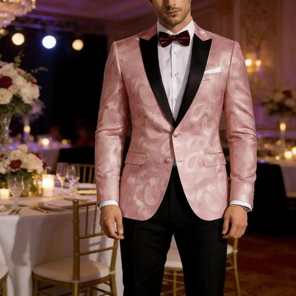 Americana de esmoquin con estampado de cachemira rosa para hombre: Elegancia de edición limitada de BellemApple