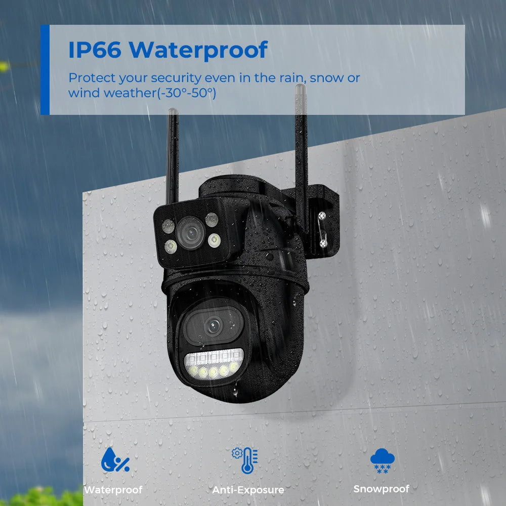 8MP 4K PTZ Wifi Camera Dual Lens with Dual Screen Ai Human Detect Auto Tracking Wireless Outdoor Surveillance Camera iCSee App