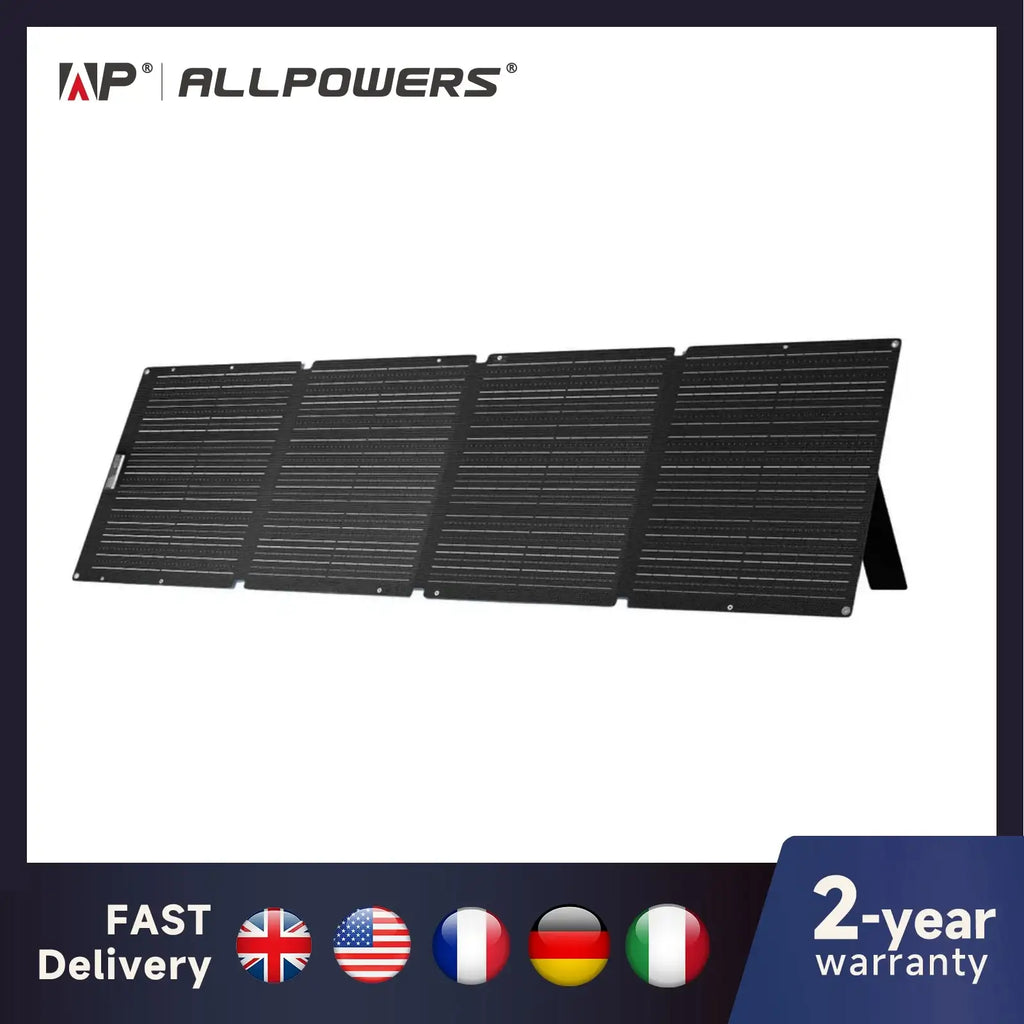 Panel solar ALLPOWERS SE200 de 200W, monocristalino, ETFE, resistente al agua IP68, plegable, para generador solar, uso en exteriores y viajes en casa rodante