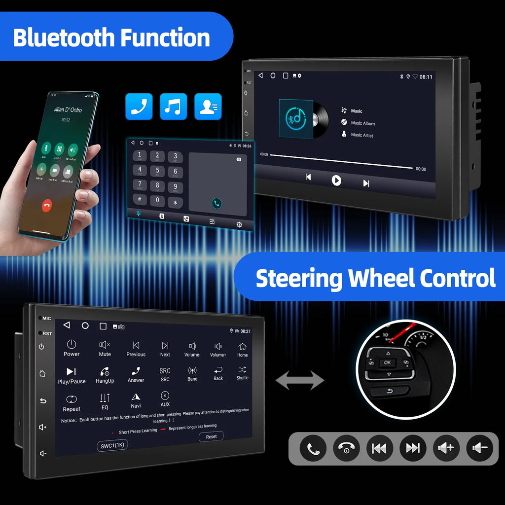 Autoradio ESSGOO sans fil CarPlay Android Auto 2 DIN 7" Autoradio HD FM-GPS Écran tactile Unité centrale 4+64G DAB+ AHD