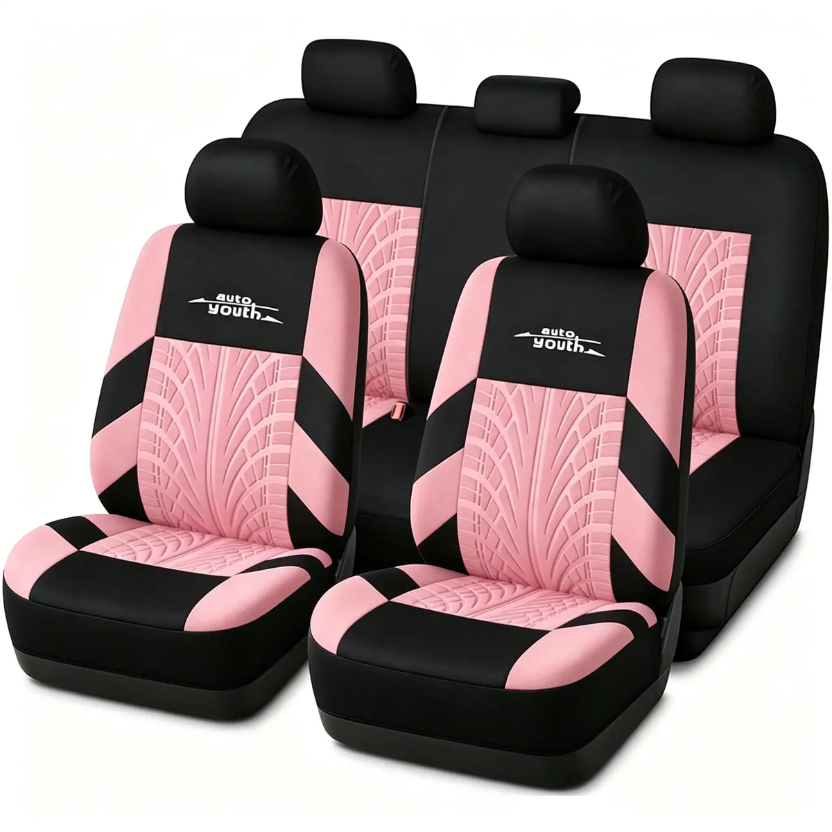 AUTOYOUTH Brand Embroidery Car Seat Covers Full Set Universal Fit Most Cars Covers with Tire Track Detail Styling