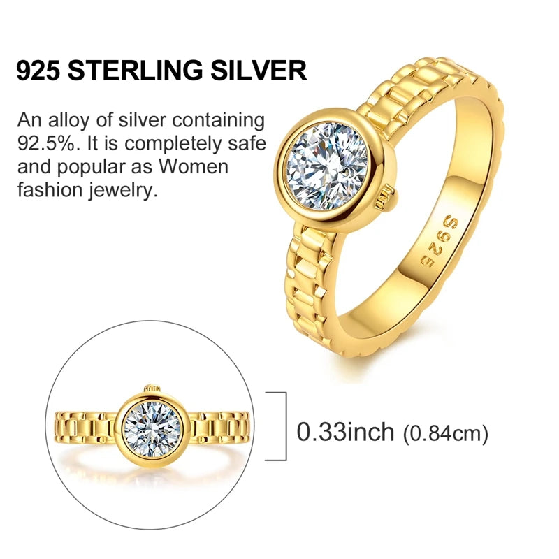 Original 925 Sterling Silver Sparkling Golden Star Firefly Moon Ring For Women Girls Jewelry Birthday Anniversary Gifts