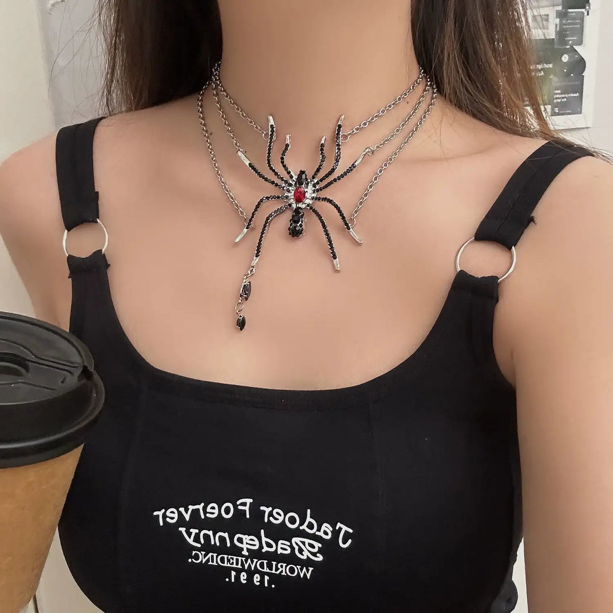 Zircon Spider Necklace New Multi Layer Design Punk Exaggerated Exquisite Gothic Style Clavicle Chain Men's Women's Party Jewelry