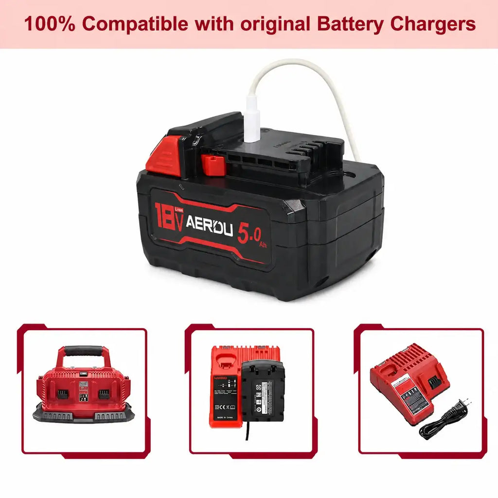 2-Pack 5.0Ah Replacement Battery Compatible with Milwaukee M18 18V Tools, Li-ion Rechargeable Battery Pack with USB-C PD 45W Fast Charging