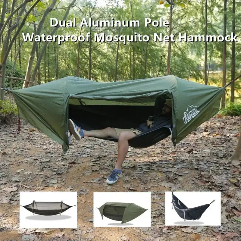 3-in-1-Tunnel-Moskitonetz-Hängematte mit wasserdichtem Regenschutz - Baumzelt für Solo-Camping, leicht und allwettertauglich