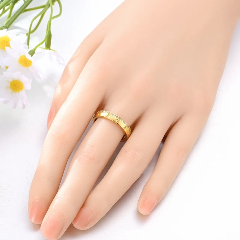 Original 925 Sterling Silver Sparkling Golden Star Firefly Moon Ring For Women Girls Jewelry Birthday Anniversary Gifts
