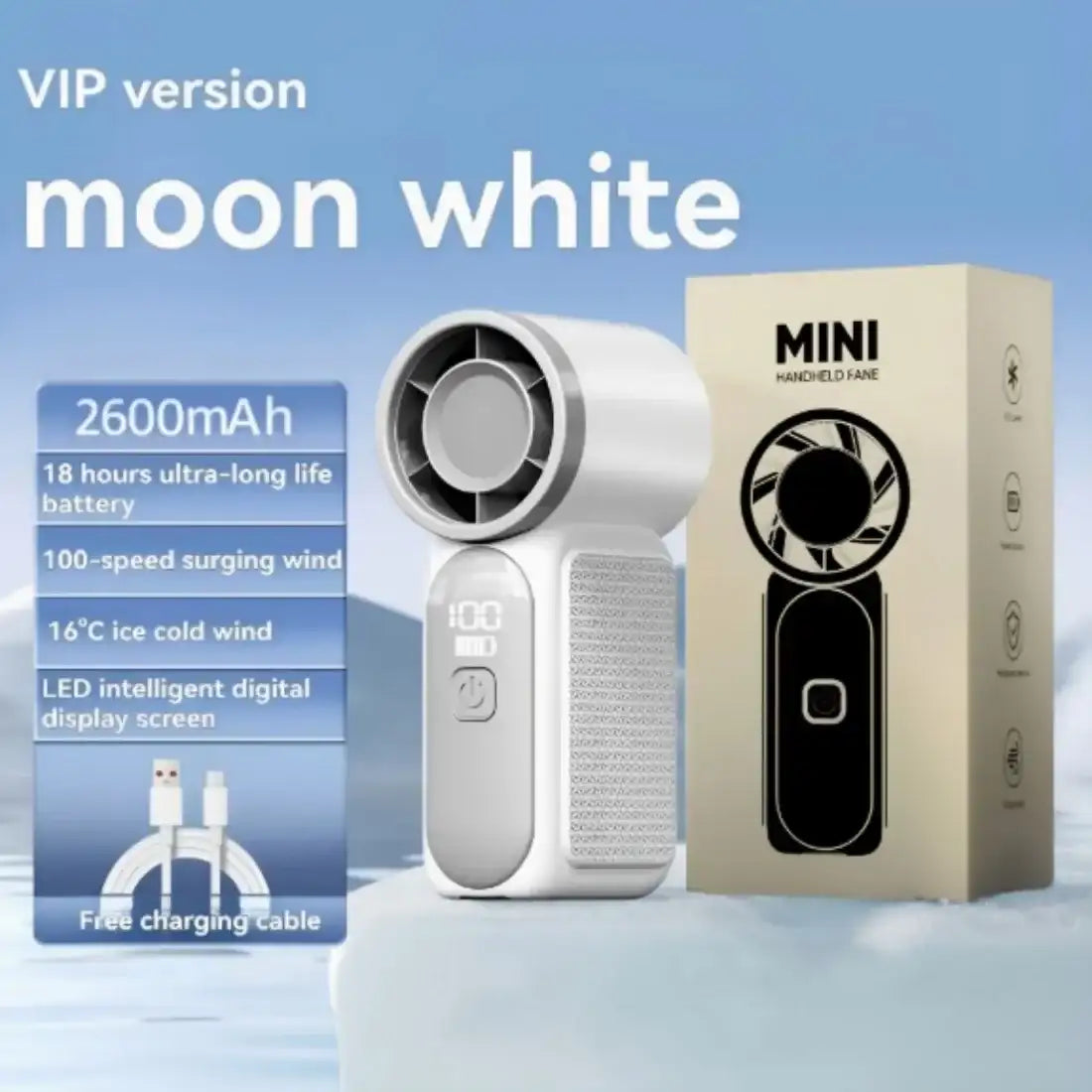 2026 New 100-Speed Mini Handheld Fan, High-Speed Turbo Blower, USB Rechargeable, Long-Lasting Portable Outdoor Cooling Fan