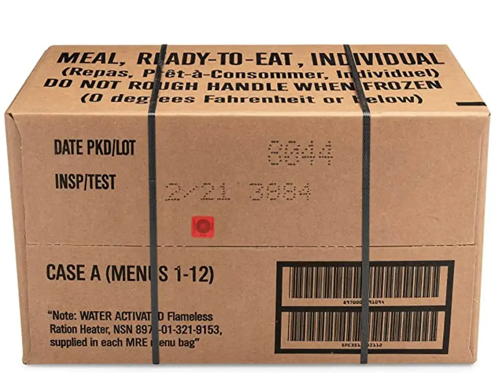 Caja de 24 raciones de combate MRE (Meals Ready to Eat) de excedente militar de EE. UU., menús 1-24, fecha de inspección 2021, 2.71 libras