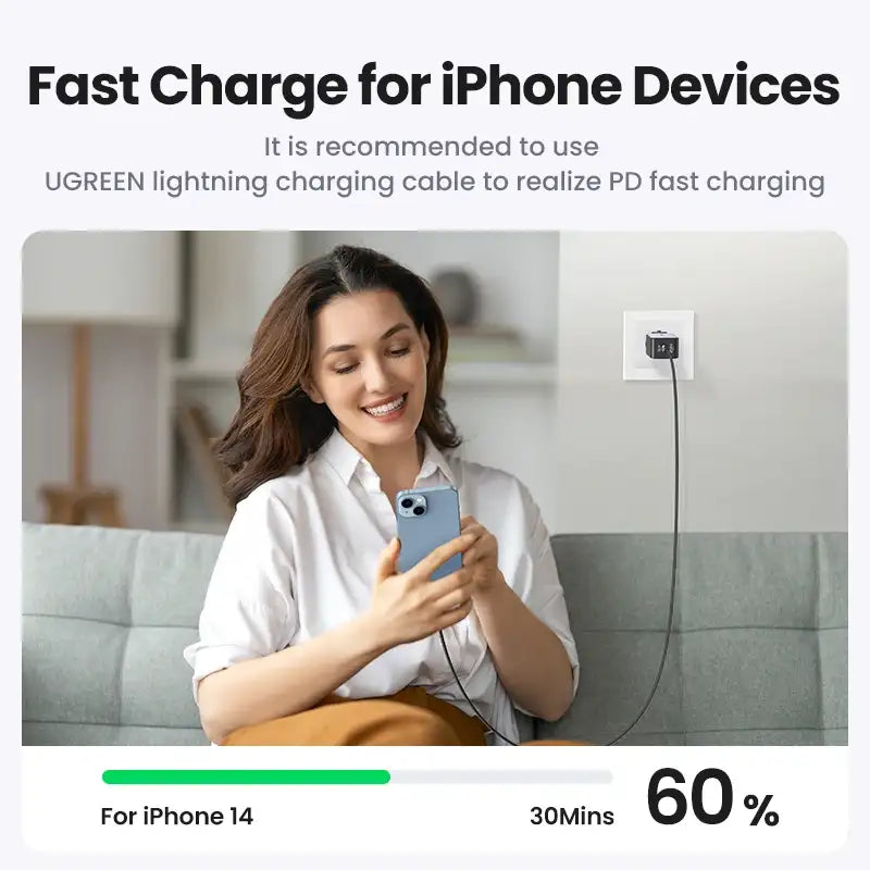 UGREEN 65W GaN Charger Quick Charge 4.0 3.0 Type C PD USB Charger for iPhone 14 13 12 Pro Max Fast Charger For Laptop PD Charger