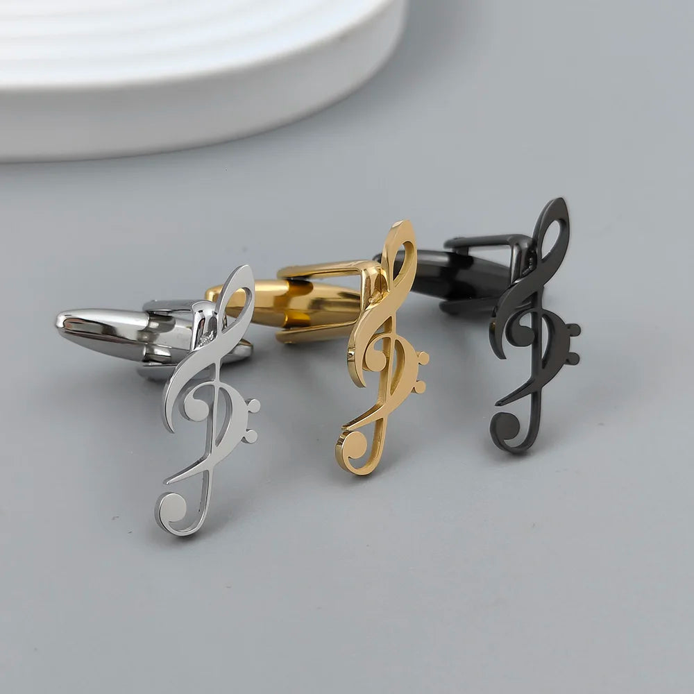 Unique 18K stainless steel gold-plated cufflinks: high-pitched clef design, fashionable lapel pin, gift for friends