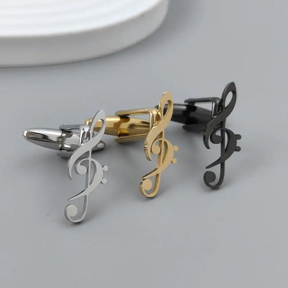 Einzigartige vergoldete Manschettenknöpfe aus 18K-Edelstahl: Design mit Violinschlüssel, modische Reversnadel, Geschenk für Freunde