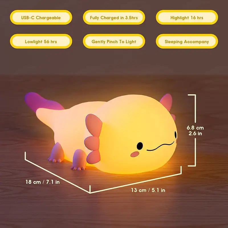 Veilleuse mignonne en silicone Axolotl avec contrôle tactile, rechargeable par USB, lampe de chevet pour bébé et enfants