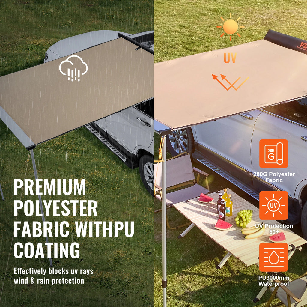 Toldo para vehículo SucceBuy, toldo lateral retráctil para coche, toldo para coche con bolsa de almacenamiento impermeable, adecuado para camiones, SUV, furgonetas y cámpers