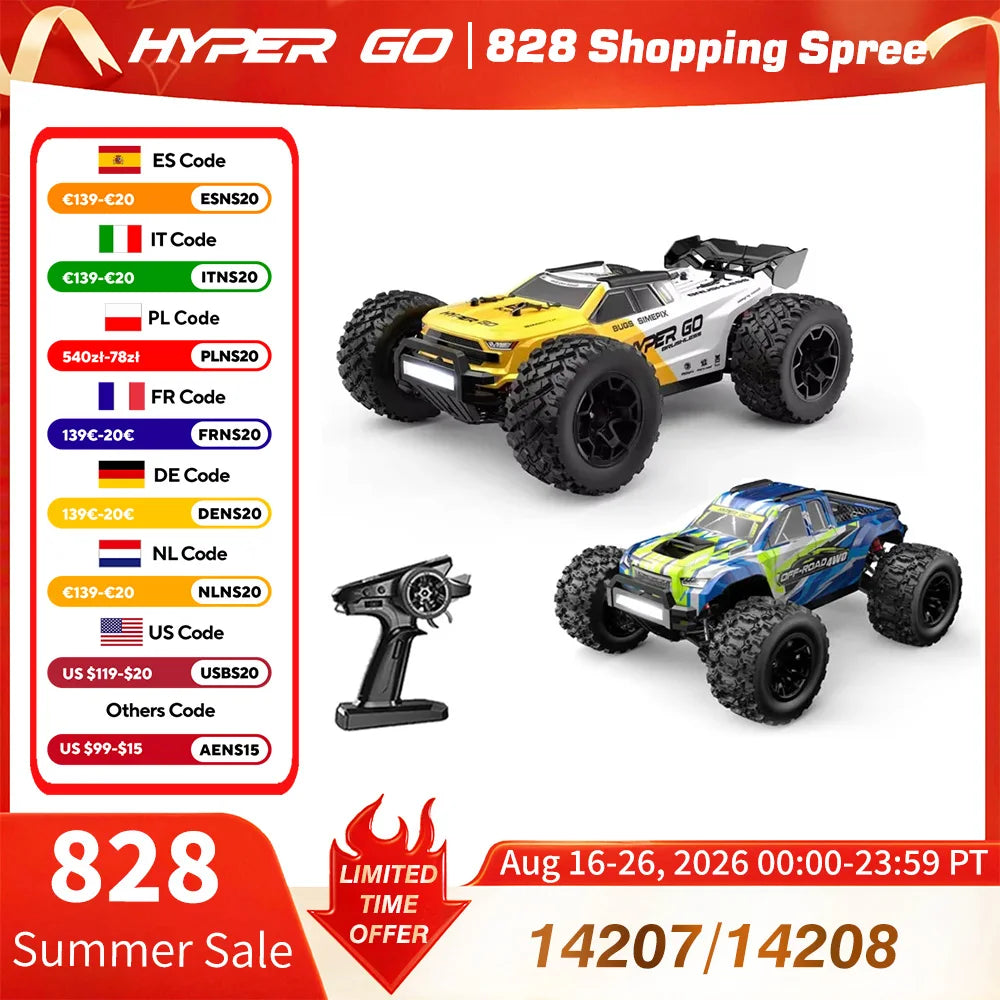 Coche RC sin escobillas HYPER GO MJX 1/14 – 4WD, 41-53 km/h