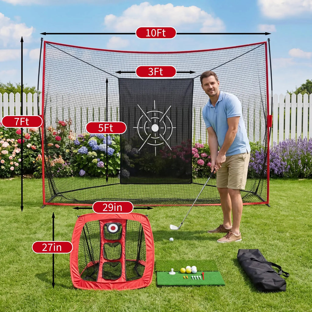 Set de red de práctica de golf de 10x7 pies – Entrenamiento en patio y espacios interiores