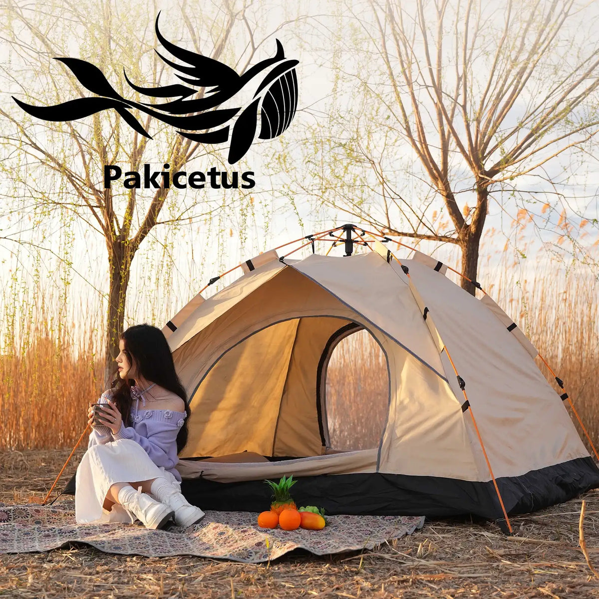 PAKICETUS automatisches Pop-up-Campingzelt für 2-4 Personen, sofort und schnell aufstellbares, tragbares winddichtes Zelt, leichtes Trekking-Zelt für Outdoor-Reisen, Wanderungen und Picknicks