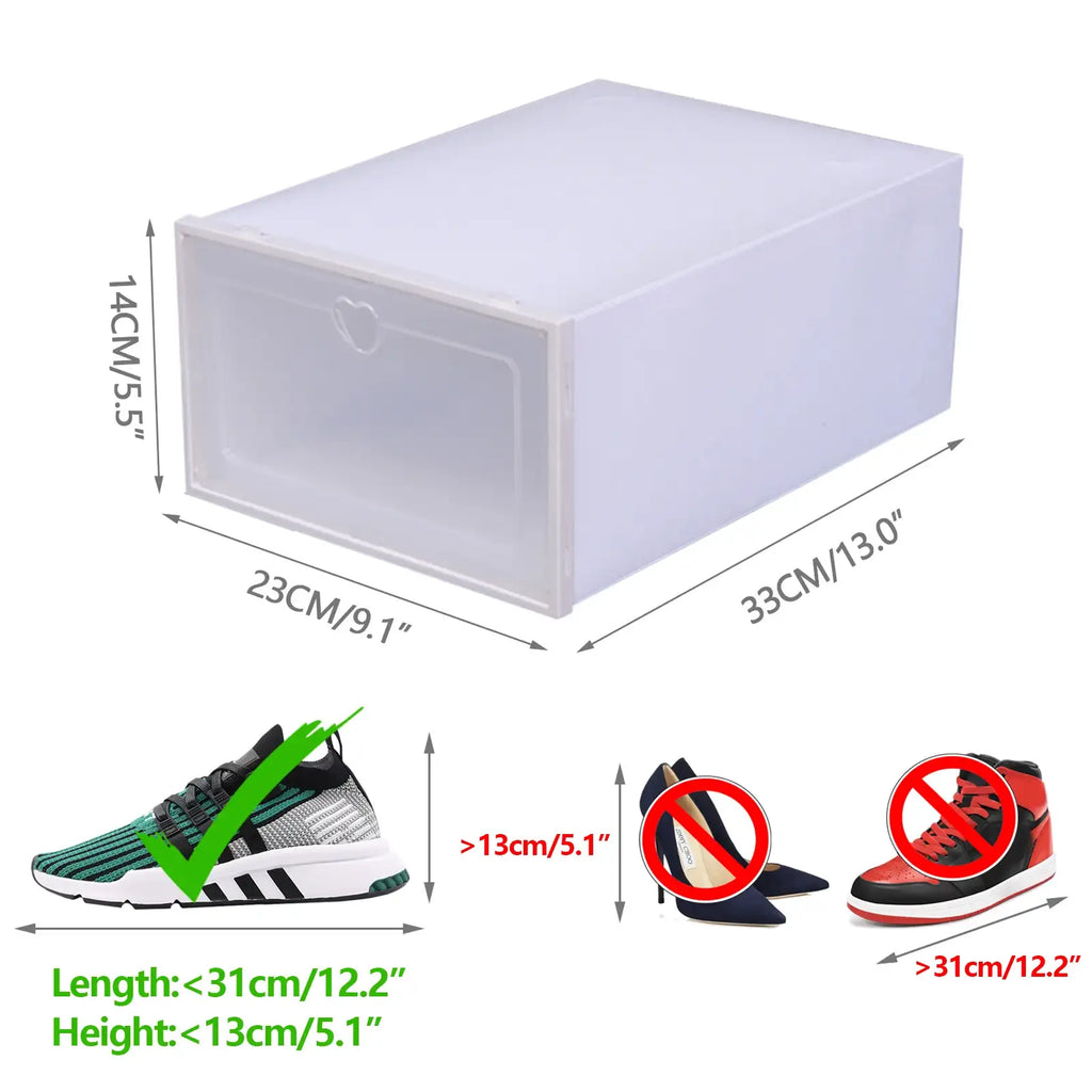 Pack of 20 Shoe Boxes Stackable Foldable Transparent Plastic Container Shoe Box with Lid White Shoe Organizer with Drawer