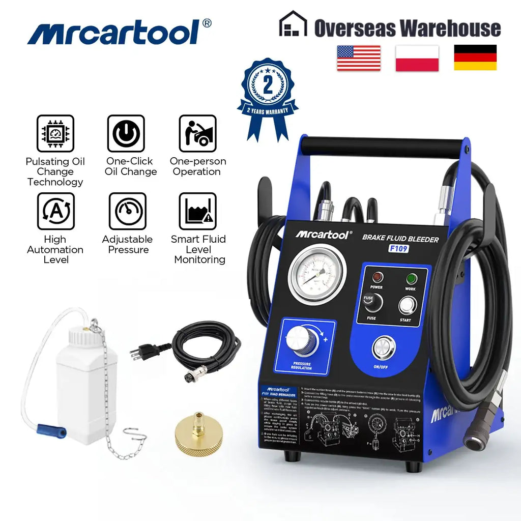 MRCARTOOL F109 自動車用ブレーキオイル交換機 電動パルス真空式 廃油吸引・充填装置 配管洗浄機能付き 220V/110V対応