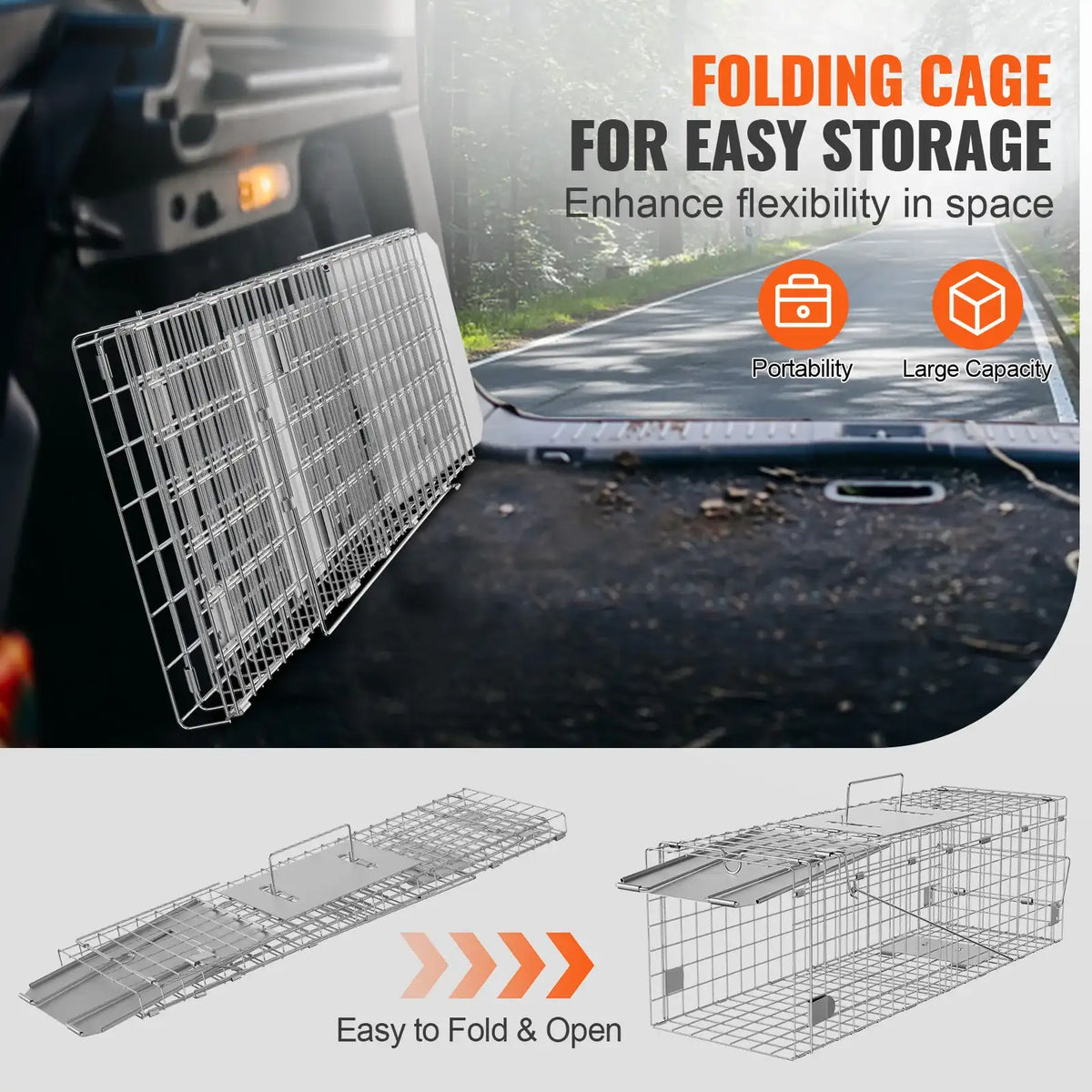SucceBuy Piège pour animaux vivants Cage de contrôle des rongeurs et des chats Pliable avec poignée pour lapins, chats errants, écureuils, ratons laveurs, marmottes
