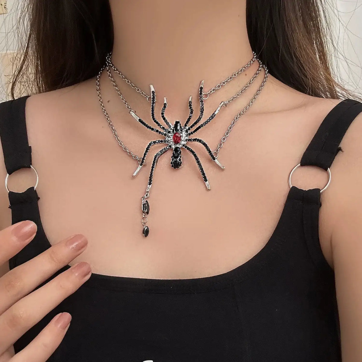 Zircon Spider Necklace New Multi Layer Design Punk Exaggerated Exquisite Gothic Style Clavicle Chain Men's Women's Party Jewelry