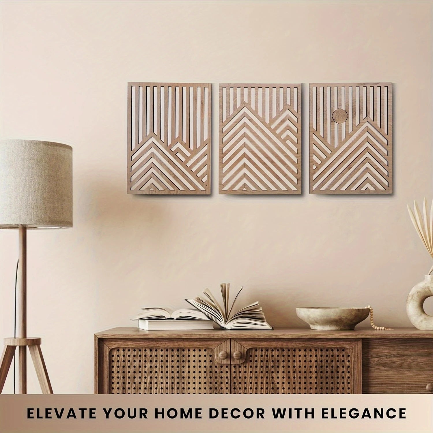 3pcs 2D Flat Retro Wood Art Wall Decoration Pine Sun Elements Home style Living Room Bedroom Office Large mural Easy To Install