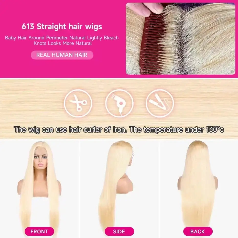 Perruque lace front blonde 613 lisse avec options 13x4 ou 13x6