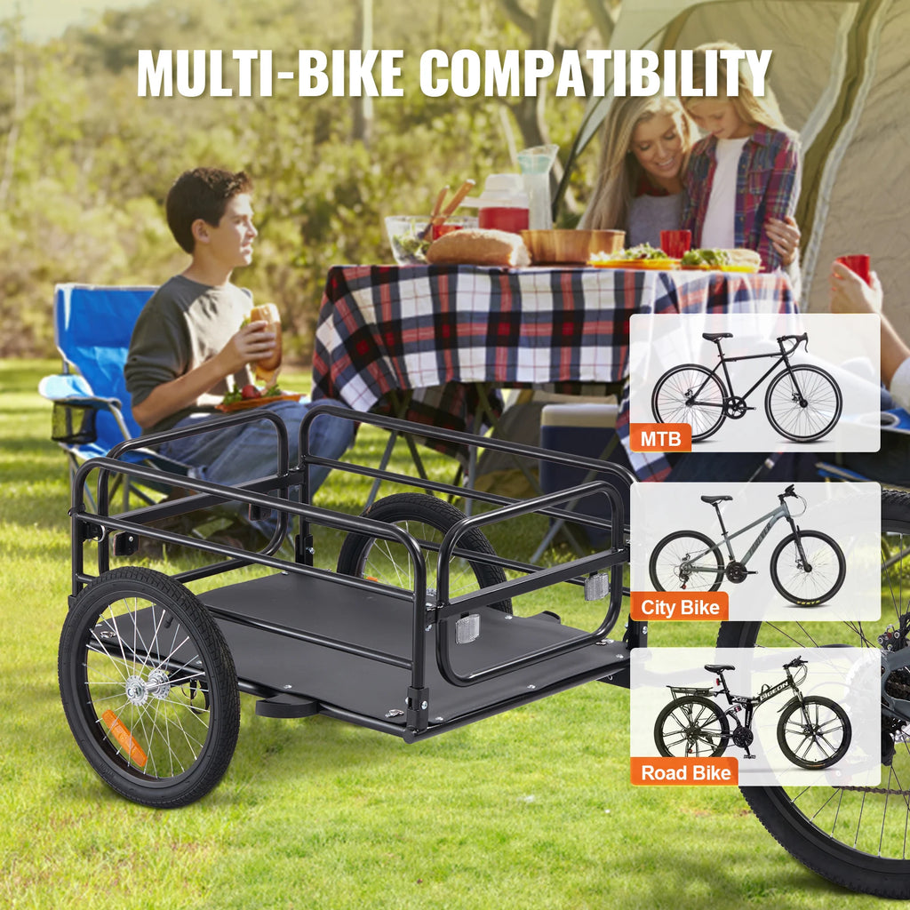 SucceBuy 160ポンド 自転車用カーゴトレーラー 折りたたみ式収納 自転車用ワゴンカート 16インチホイール・安全反射板付き 22〜28インチの自転車ホイールに対応