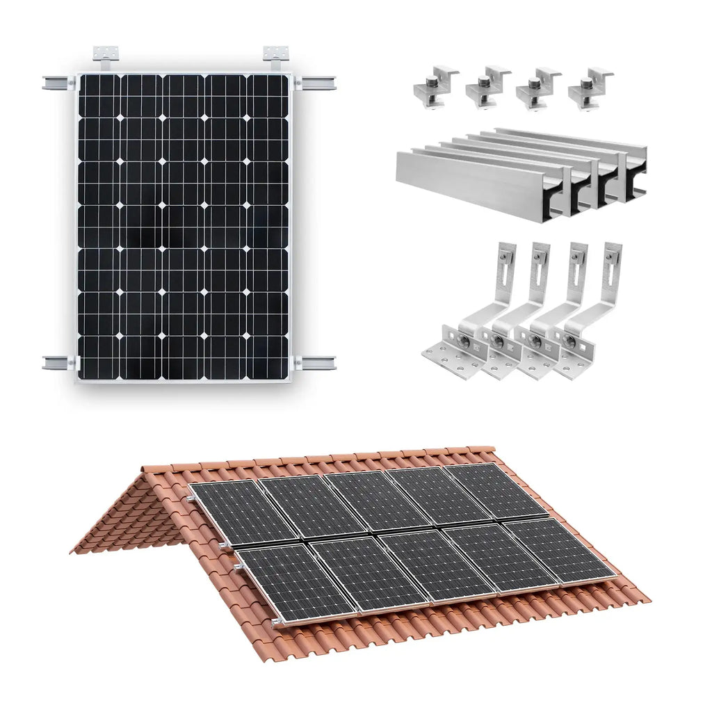 Soportes de montaje para paneles solares en tejados: rieles y ganchos para teja vidriada