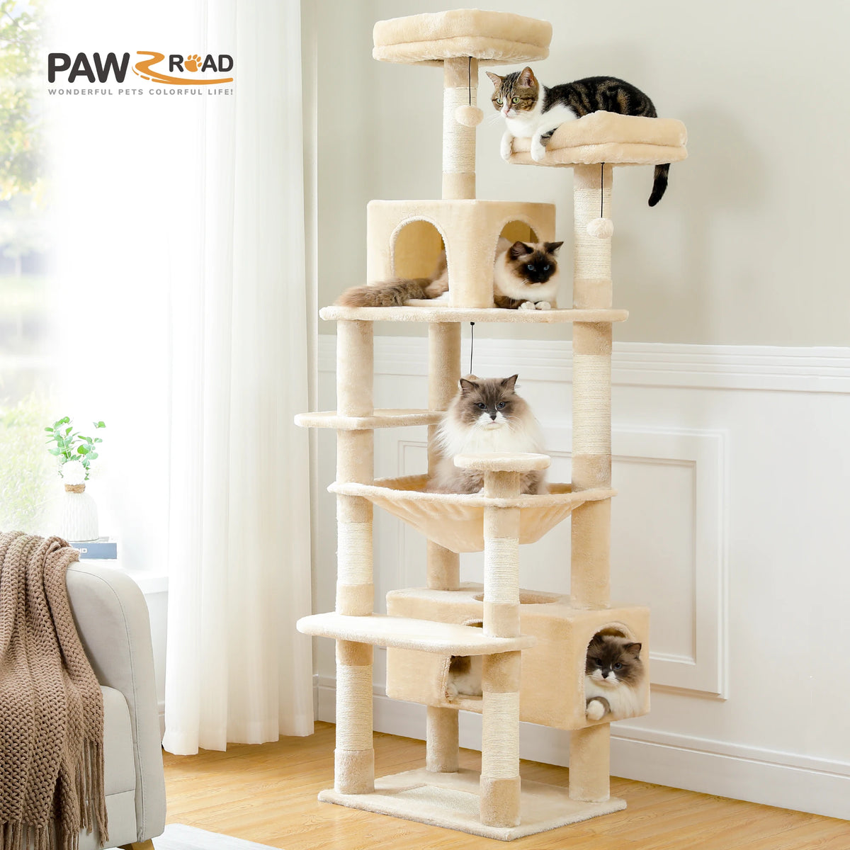 Torre rascador para gatos extragrande de varios niveles con hamaca y condominio