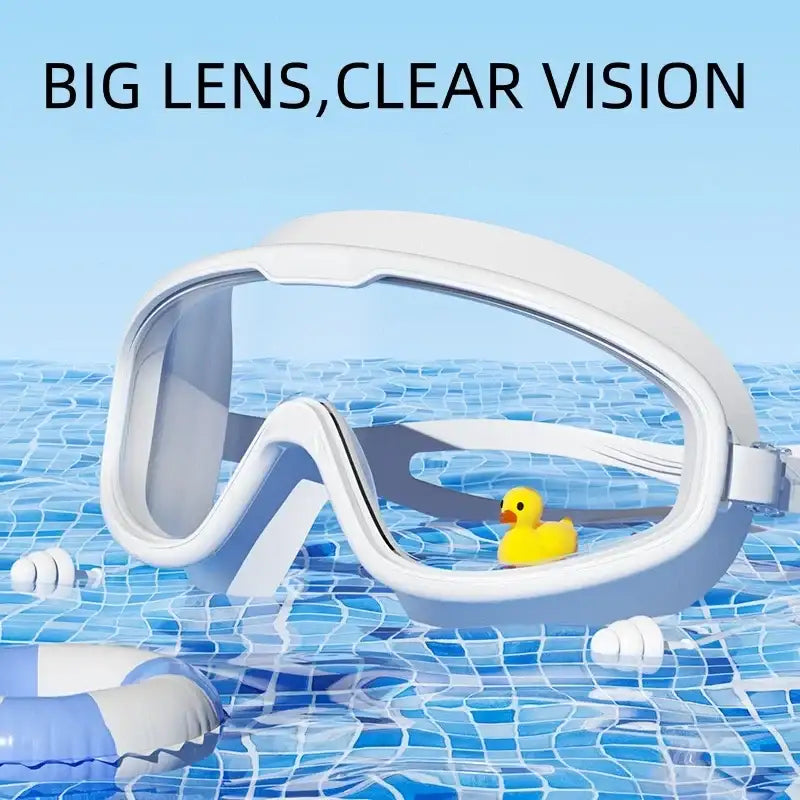 Outdoor-Schwimmbrille mit Antibeschlag und weitem Sichtfeld, Taucher- und Schwimmbrille mit Ohrstöpseln für Erwachsene und Jugendliche