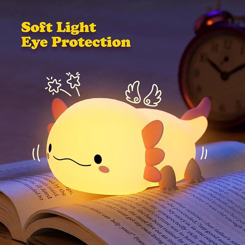 Veilleuse mignonne en silicone Axolotl avec contrôle tactile, rechargeable par USB, lampe de chevet pour bébé et enfants
