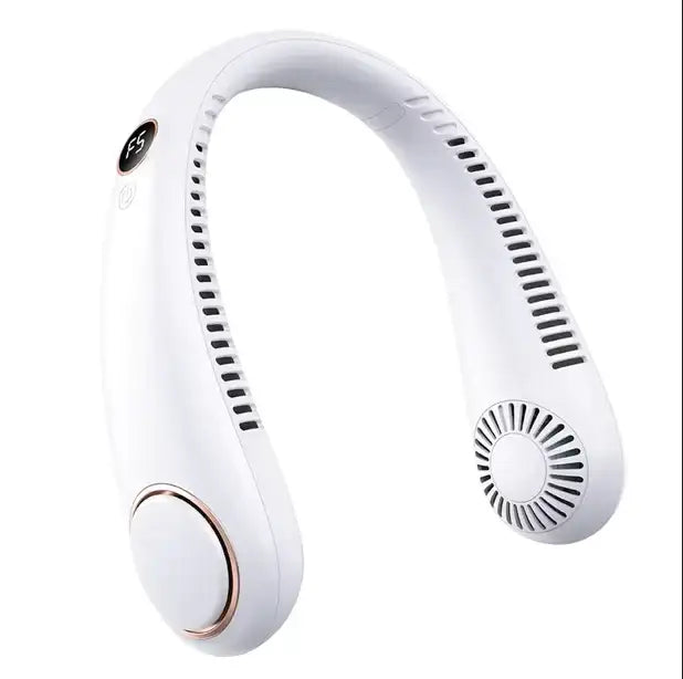 Nuevo mini ventilador de cuello portátil sin aspas, enfriador de aire recargable por USB, 5 velocidades, ventilador deportivo de verano, ventilador deportivo al aire libre