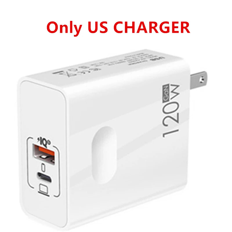 Chargeur rapide 120W Câble USB Type C PD Charge rapide Adaptateur Quick Charge 3.0 Pour iPhone Xiaomi Samsung Oneplus Pixel Téléphones portables