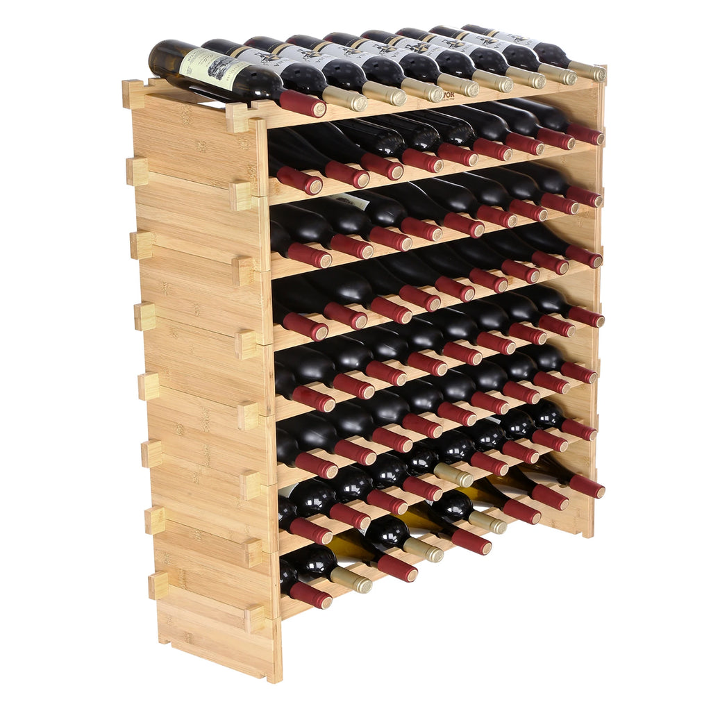 SucceBuy 48/72 Bottle Stackable Modular Wine Rack Free Standing Wine Storage Rack Bamboo Wine Holder Display Shelves for Cellar