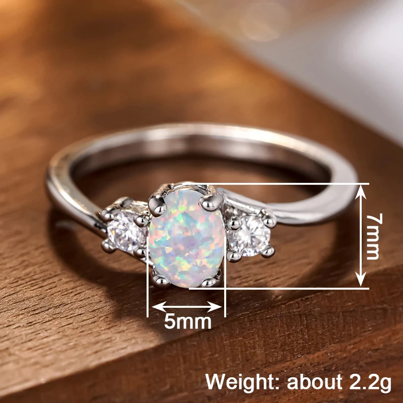Huitan Imitation Opal Women Ring Simple Versatile Style Daily Elegant Finger Accessories Jewelry with Shiny CZ for Trendy Party