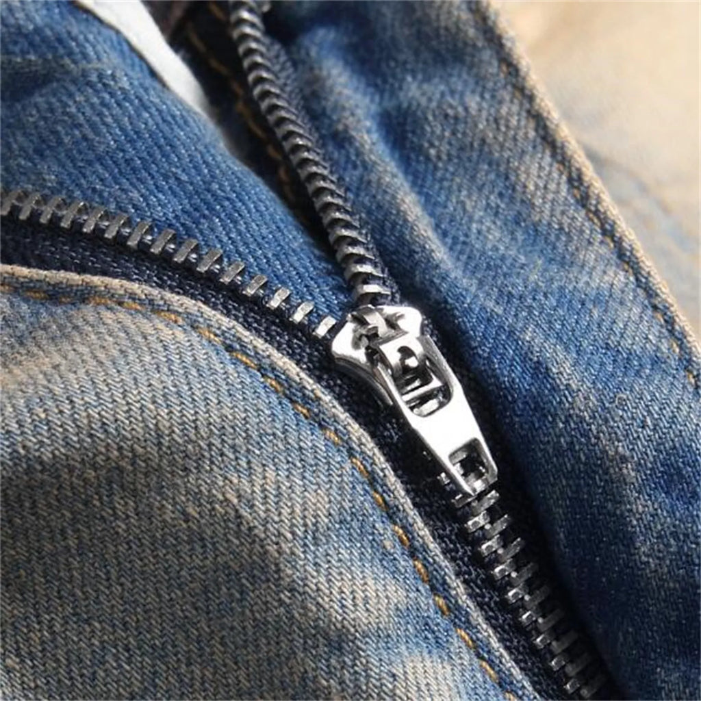 Nouveau et Style Stretch Trou Mendiant Broderie Avec Vintage Flanged Personnalité Mode Pantalon Homme Décontracté de Haute Qualité