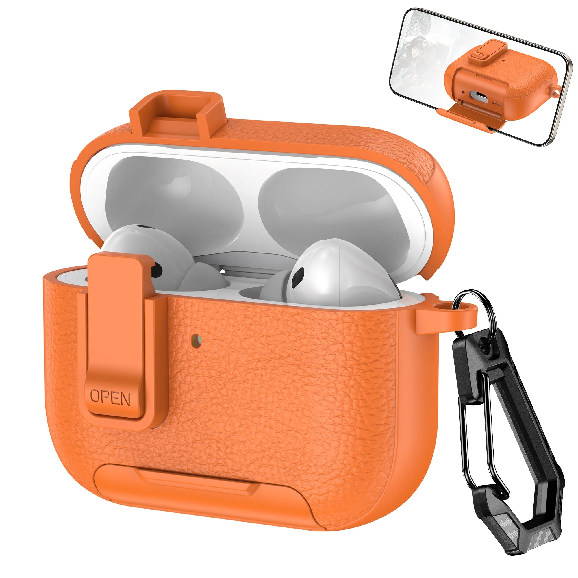 Nouvelle housse pour écouteurs AirPods Pro 3 3ème génération, étui de protection avec verrouillage sécurisé, support de téléphone invisible, coque en texture cuir