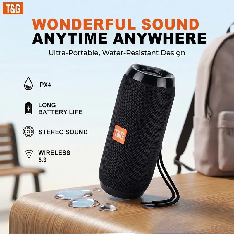 TG117 ポータブルBluetoothスピーカー、IPX4防水、TWSステレオ対応、スマホ・タブレット・TV向けUSB/TFカード再生機能付き