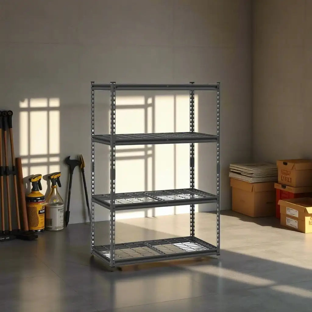 Étagère de rangement robuste réglable à 4 niveaux, capacité de charge de 2400 lb, étagère de rangement pour salon, étagère de présentation polyvalente pour garage, entrepôt, sous-sol, maison