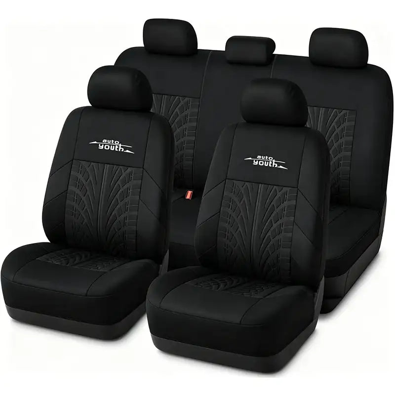 AUTOYOUTH Brand Embroidery Car Seat Covers Full Set Universal Fit Most Cars Covers with Tire Track Detail Styling