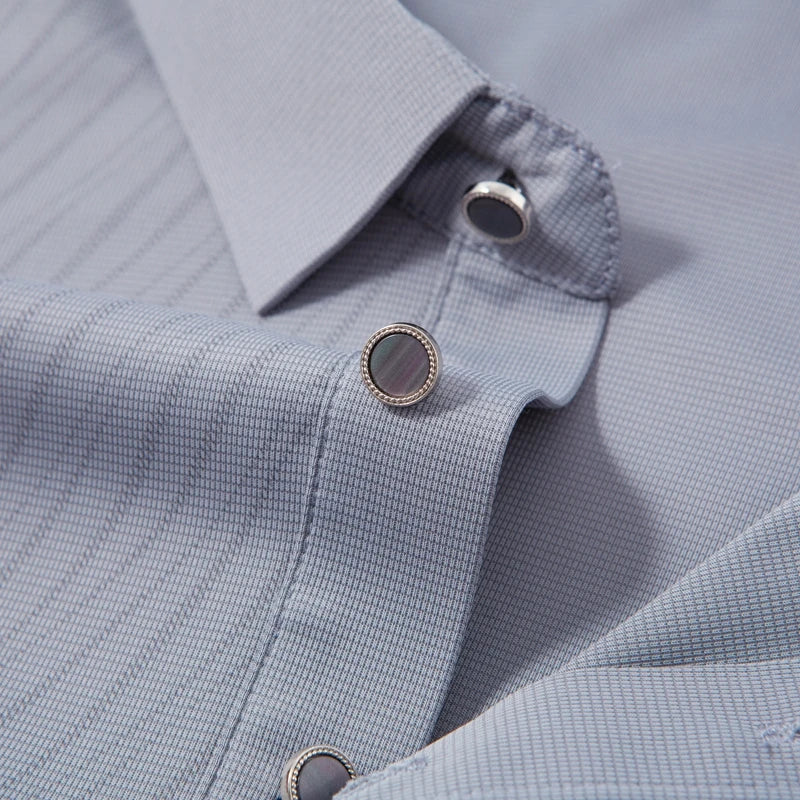 Men's Fashion Ice Silk Polo Shirt Cool Touch Fabric With Diagonal Line Print Short Sleeve For Business