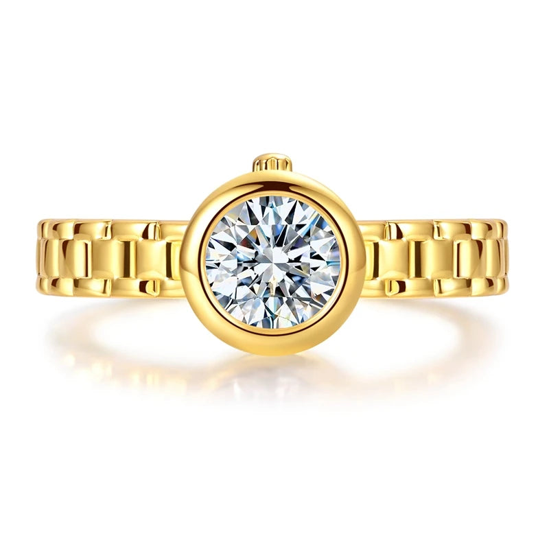 Original 925 Sterling Silver Sparkling Golden Star Firefly Moon Ring For Women Girls Jewelry Birthday Anniversary Gifts