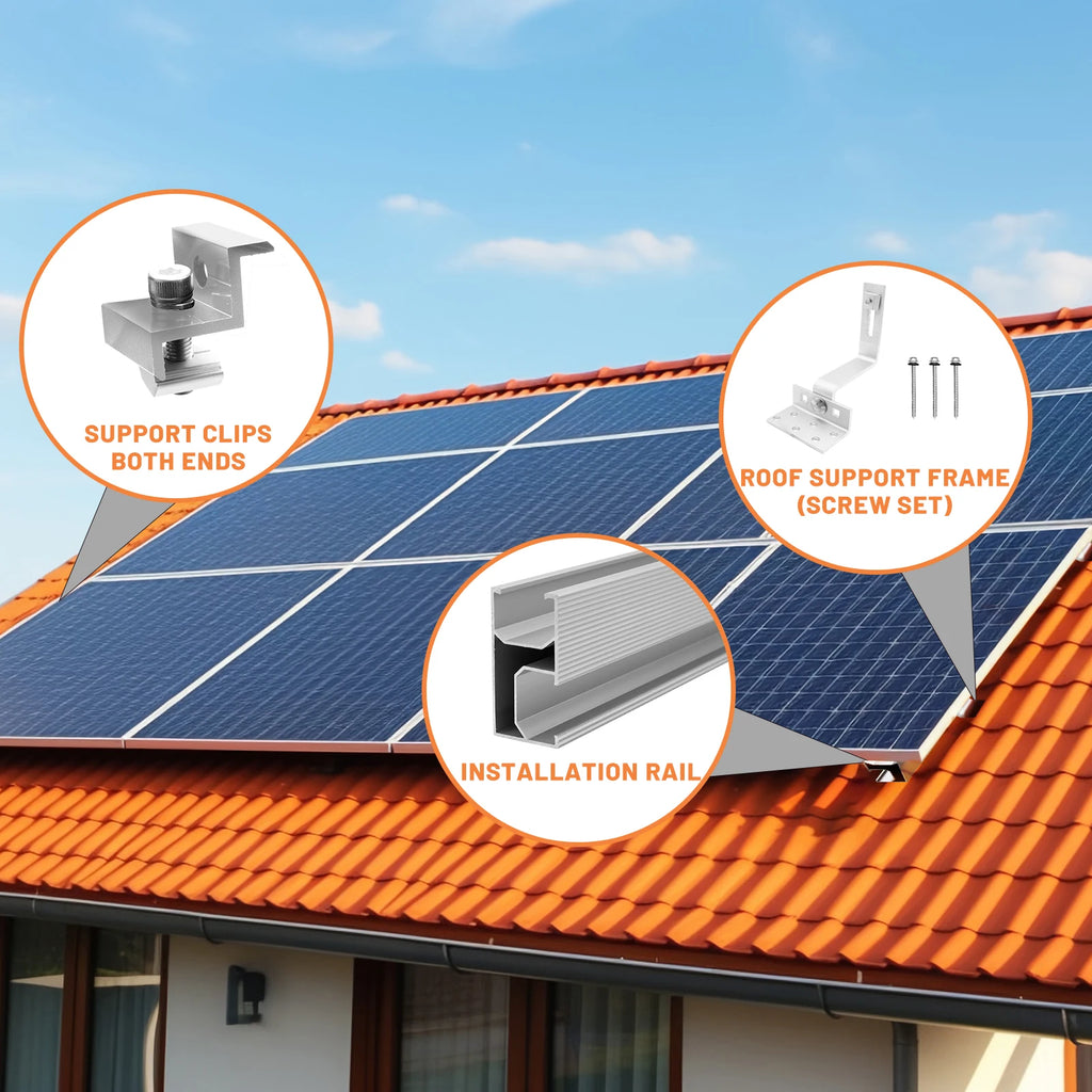 CP-SETUNO 太陽光パネル取り付けセット、太陽光発電用取り付けレール（1/2/4枚用）、300mmアルミ製取り付けレール、30/35mm用