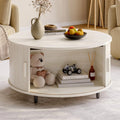 Round Coffee Table 31.5" – Fluted Wood, Curved Sliding Door