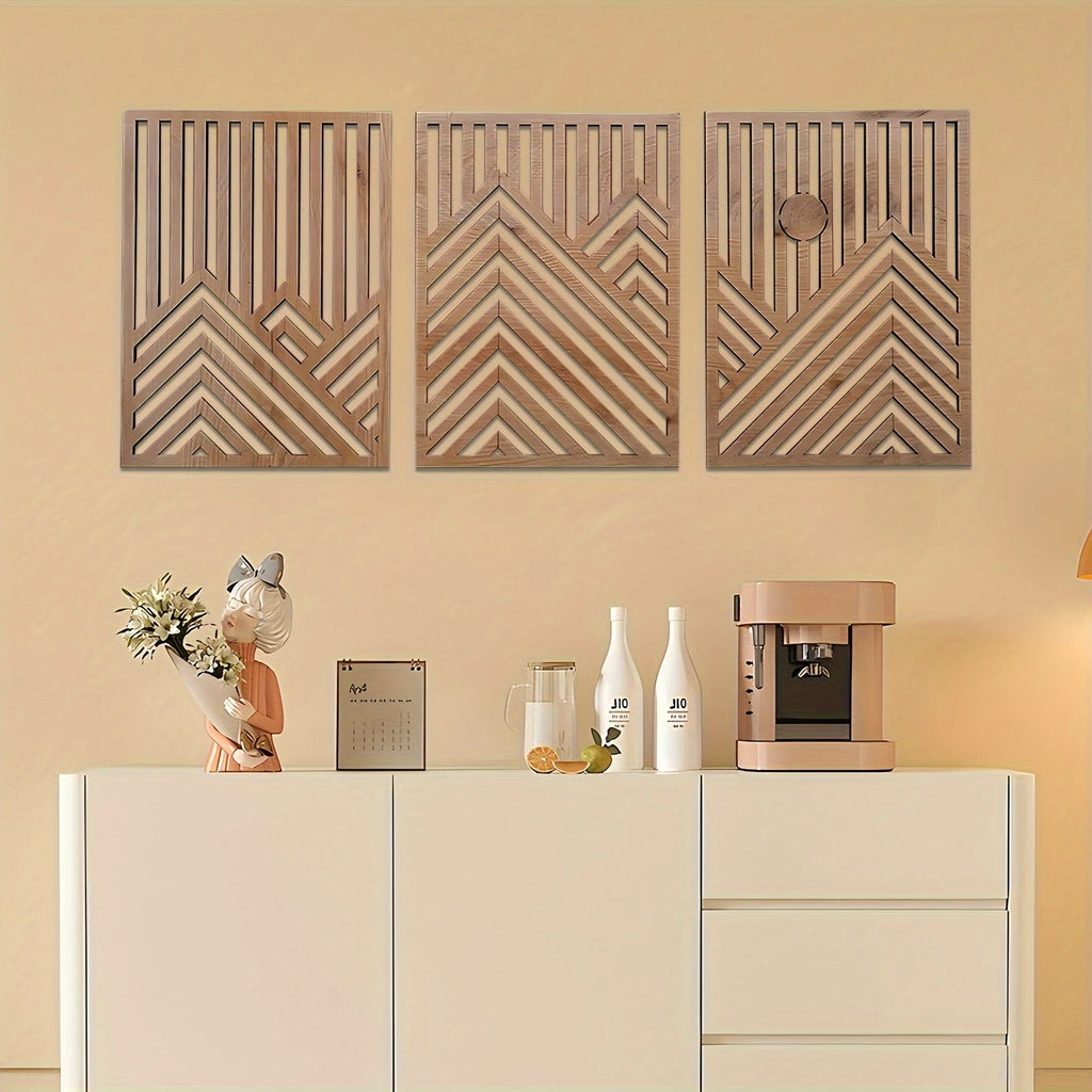 3pcs 2D Flat Retro Wood Art Wall Decoration Pine Sun Elements Home style Living Room Bedroom Office Large mural Easy To Install