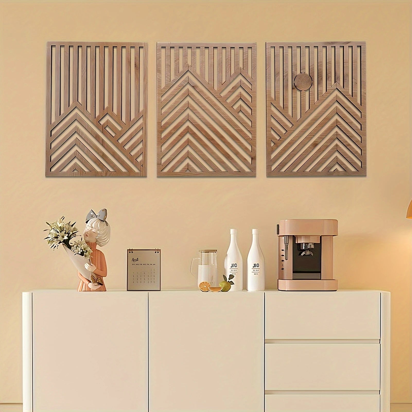 3pcs 2D Flat Retro Wood Art Wall Decoration Pine Sun Elements Home style Living Room Bedroom Office Large mural Easy To Install